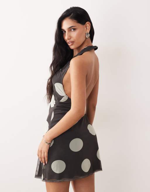 ASOS DESIGN - Robe courte dos nu en tulle à gros pois et fronces, 4 de 4
