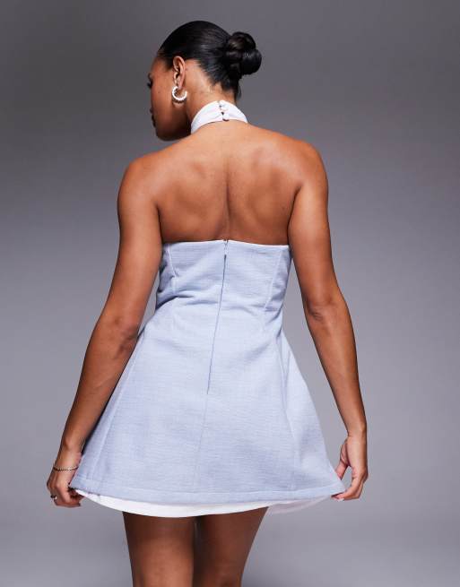 ASOS DESIGN - Robe courte dos nu structurée à buste croisé contrasté - Gris, 3 de 4
