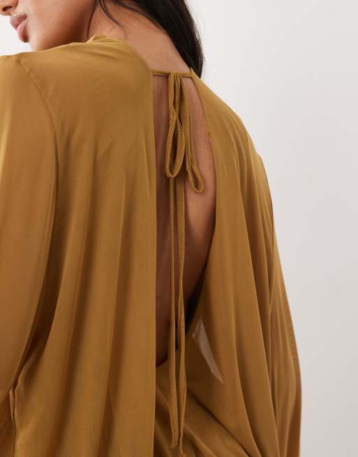 ASOS DESIGN - Robe courte drapée à encolure bateau et manches blousantes - Olive, 2 de 4