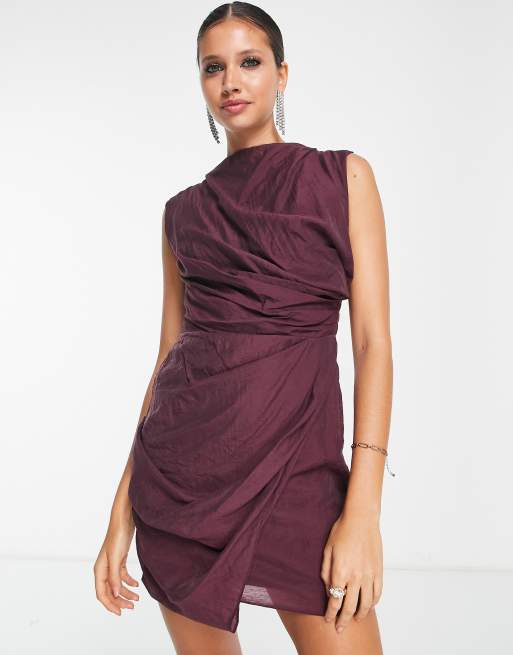 ASOS DESIGN Robe courte drap e avec jupe portefeuille en tissu textur Violet