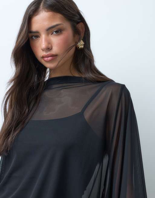 ASOS DESIGN robe courte drapée effet blousant en tulle noire, 2 de 5