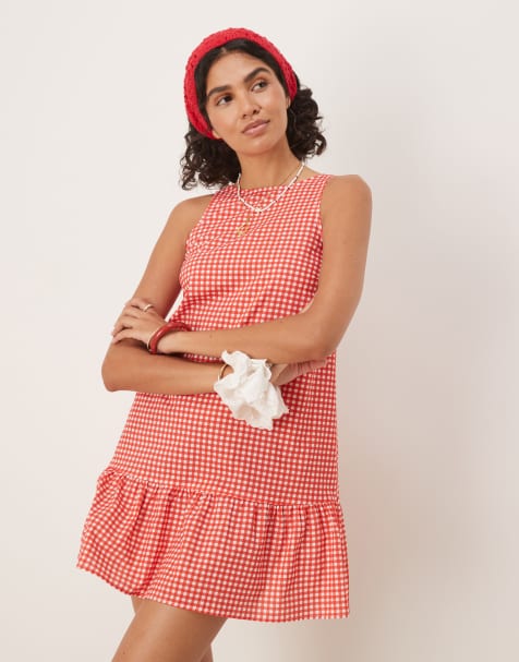 ASOS DESIGN - Robe courte droite avec taille basse et dos échancré - Vichy rouge - view 1