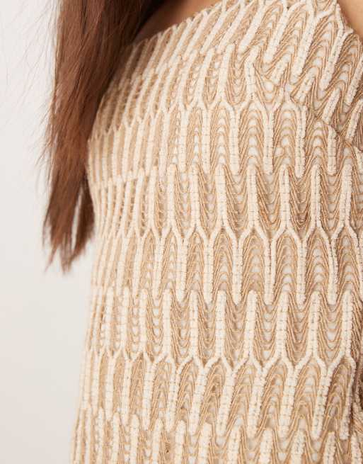 ASOS DESIGN - Robe courte effet tressé à encolure dégagée - Naturel, 4 de 4