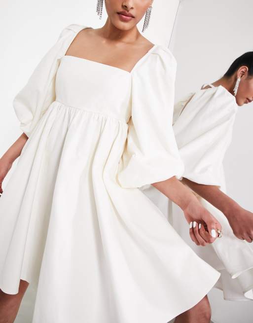 ASOS DESIGN - Robe courte empire en sergé de coton à encolure carrée - Ivoire, 4 de 4