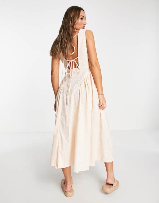 ASOS DESIGN - Robe courte en broderie anglaise avec coutures latérales froncées - Abricot, 2 de 4