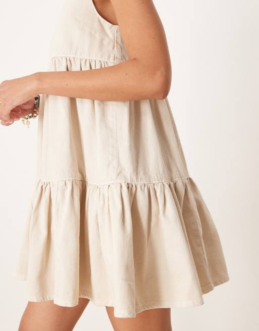 ASOS DESIGN - Robe courte en denim à volants - Neutre, 3 de 4