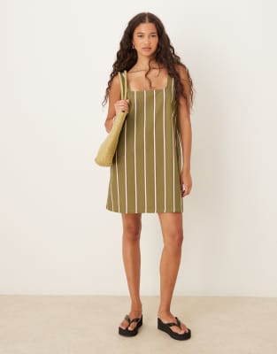 ASOS DESIGN - Robe courte en denim rayé à encolure carrée-Vert