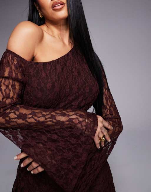 ASOS DESIGN - Robe courte en dentelle à épaules dénudées - Chocolat, 2 de 4