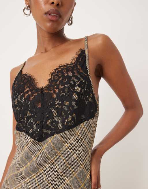 ASOS DESIGN - Robe courte en dentelle à fines bretelles - Marine rayé, 3 de 4