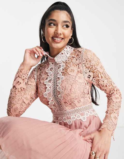 ASOS DESIGN Robe courte en dentelle avec col fantaisie et jupe pliss e