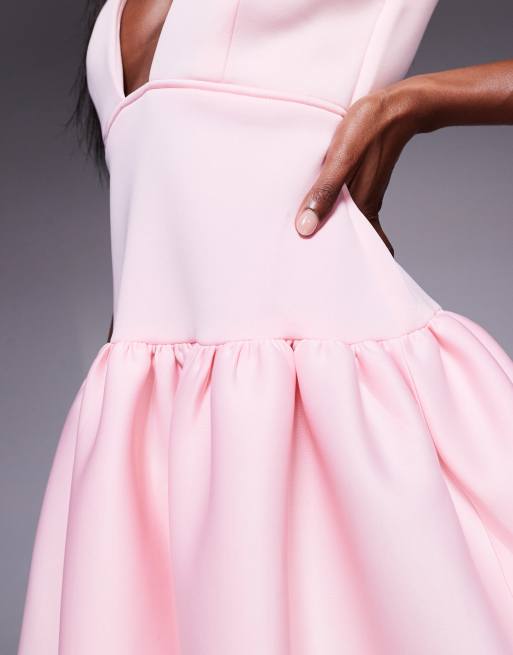 ASOS DESIGN - Robe courte en imitation néoprène à taille basse et jupe ample - Rose, 3 de 4