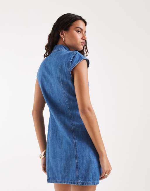 ASOS DESIGN - Robe courte en jean à col mao - Bleu, 4 de 4
