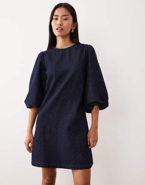 ASOS DESIGN - Robe courte en jean à manches bouffantes - Jean brut - view 1