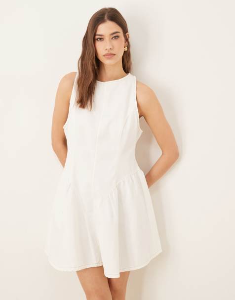 ASOS DESIGN - Robe courte en jean avec empiècements froncés sur les hanches - Blanc - view 1