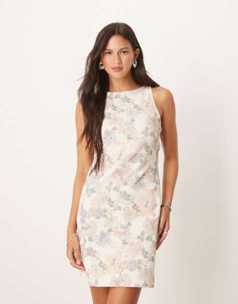 ASOS DESIGN - Robe courte en jean stretch à surpiqûres et imprimé fleuri - view 1