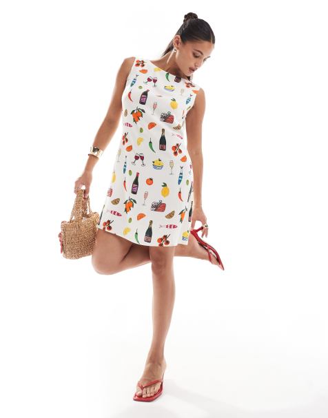 ASOS DESIGN - Robe courte en lin mélangé à imprimé vacances - view 1
