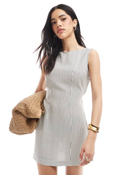 ASOS DESIGN - Robe courte en lin mélangé avec surpiqûres - view 1