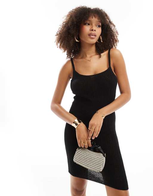 ASOS DESIGN - Robe courte en maille à points variés en coton - Noir