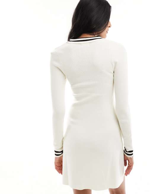 ASOS DESIGN - Robe courte en maille avec col et liserés - Crème, 4 de 4
