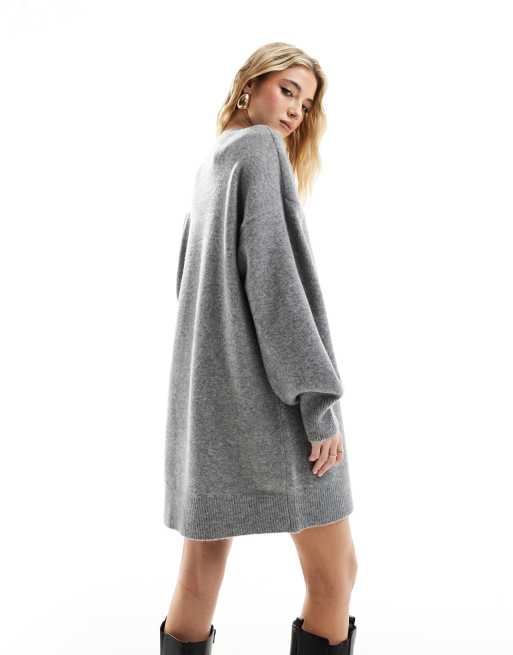 ASOS DESIGN - Robe courte en maille avec col ras de cou - Gris, 3 de 4