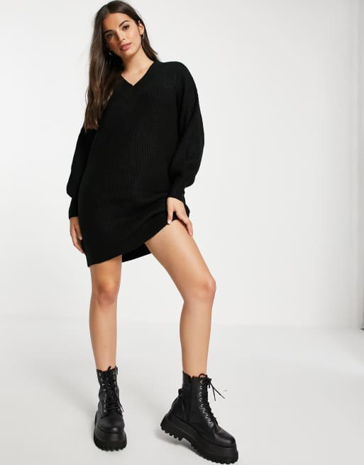 ASOS DESIGN Robe courte en maille avec col V Noir ASOS