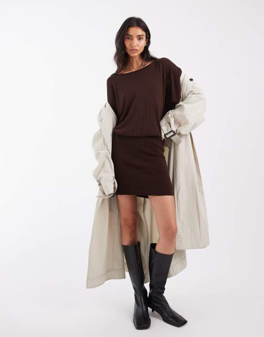 ASOS DESIGN robe courte en maille cintrée à la taille, marron chocolat, 4 de 4