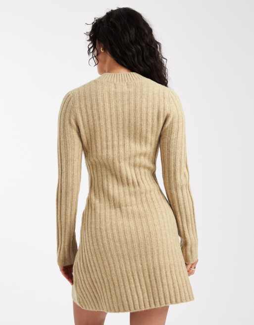 ASOS DESIGN - Robe courte en maille structurée - Avoine, 3 de 4