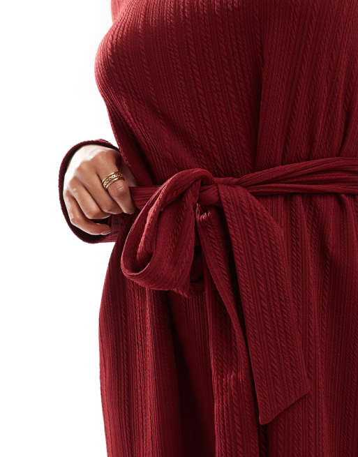 ASOS DESIGN - Robe courte en maille torsadée et nouée à la taille - Bordeaux, 4 de 4