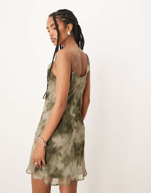 ASOS DESIGN - Robe courte en mousseline à imprimé flouté et bretelles fines - Vert, 4 de 4