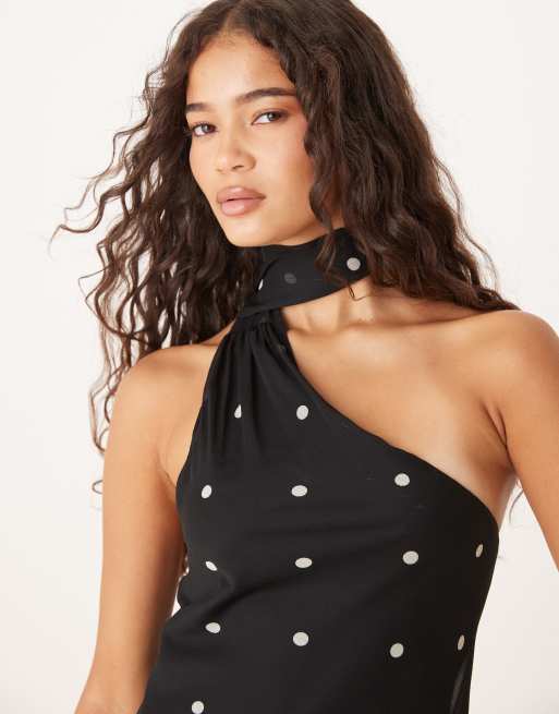 ASOS DESIGN - Robe courte en mousseline à pois avec col foulard - Noir, 2 de 4