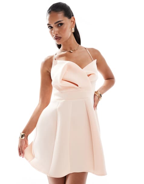 ASOS DESIGN - Robe courte en néoprène avec détail sur le buste et jupe ample - Blush - view 1
