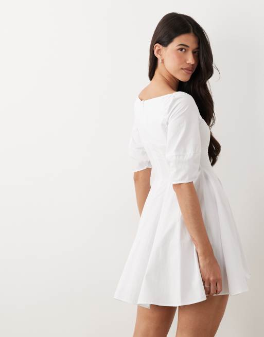 ASOS DESIGN - Robe courte en popeline avec manches bouffantes - Blanc, 4 de 4