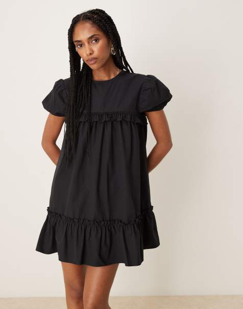 ASOS DESIGN - Robe courte en popeline avec ourlet à basque - Noir - view 1