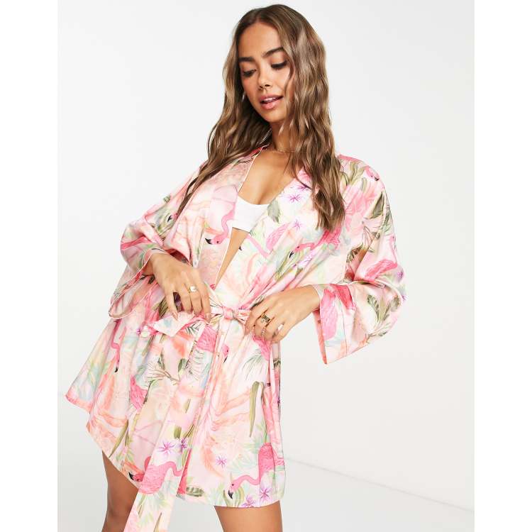 ASOS DESIGN Robe courte en satin motif flamant rose Rose ASOS