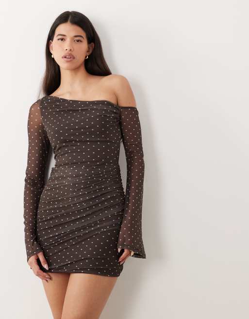 ASOS DESIGN - Robe courte en tulle à pois avec manches ange et épaules dénudées, 3 de 4