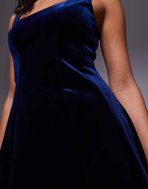 ASOS DESIGN - Robe courte en velours avec encolure carrée et surpiqûres - Bleu marine, 3 de 4