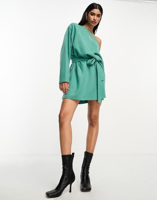 ASOS DESIGN Robe courte et ample en tissu ultra doux avec ceinture et paules d nud es Sauge