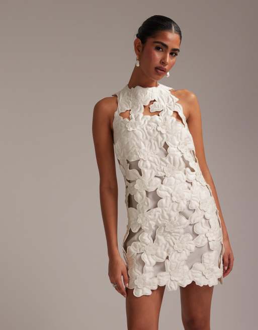 ASOS DESIGN - Robe courte et droite avec fleurs en relief - Ivoire, 4 de 6