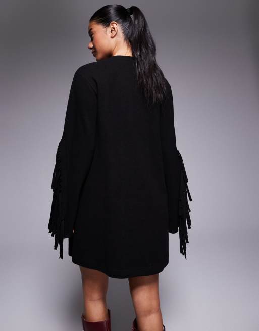 ASOS DESIGN - Robe courte et ultra douce à franges - Noir, 2 de 4