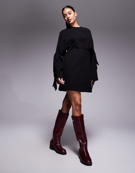 ASOS DESIGN - Robe courte et ultra douce à franges - Noir, 4 de 4