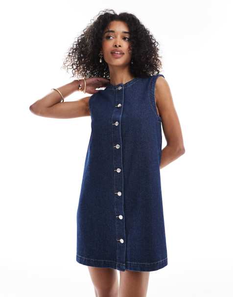ASOS DESIGN - Robe courte évasée en denim avec fermeture boutonnée - Indigo - view 1