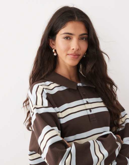 ASOS DESIGN - Robe courte façon maillot de rugby avec rayures et col polo - Marron, 4 de 4