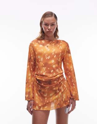 Robe courte fluide côtelée à imprimé tie-dye-Multicolore L