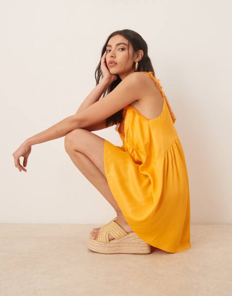ASOS DESIGN - Robe courte fluide en dentelle à fines bretelles - Mandarine - view 1