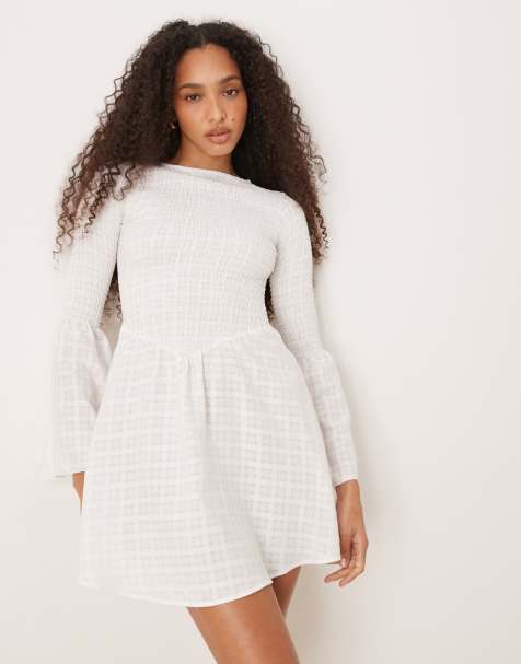 ASOS DESIGN - Robe courte froncée à manches ange - Blanc - view 1