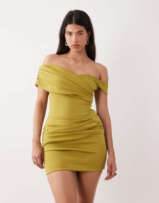Robe courte froncée en imitation néoprène - Avocat-Vert 42