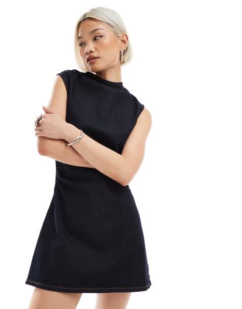 ASOS DESIGN - Robe courte froncée en jean avec taille cintrée - view 1