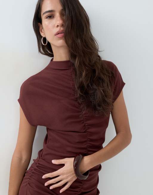 ASOS DESIGN - Robe courte froncée sur le devant en tissu côtelé, 3 de 5