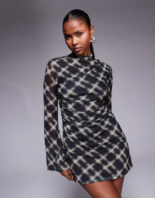 ASOS DESIGN - Robe courte imprimée à manches évasées et col montant - Multicolore, 4 de 4
