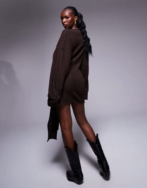 ASOS DESIGN - Robe courte nouée à la taille en maille épaisse ultra douce - Chocolat, 4 de 4